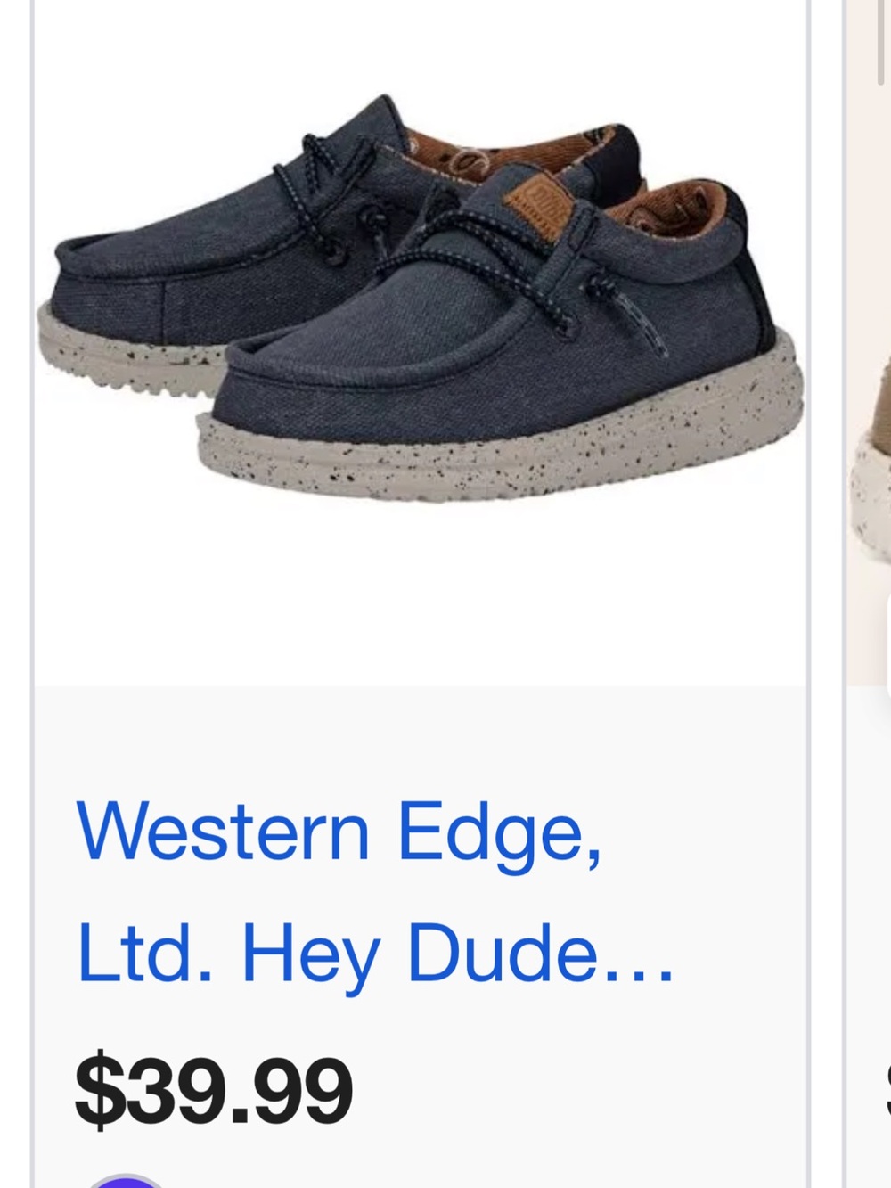 Hey Dude Kids Navy Canvas Moccasins with Speckled Sole